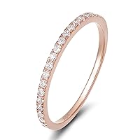 EAMTI 2mm 925 Sterling Silver Wedding Band Cubic Zirconia Half Eternity Stackable Engagement Ring Size 3-13