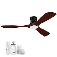 52” Smart Low Profile Ceiling Fans with Lights Remote,3 Wood blade,Quiet DC Motor,Outdoor Indoor Flush Mount Ceiling Fan,Voice Control via WIFI Alexa App,Modern Lighting& Ceiling fan for Bedroom Patio