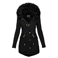 Buetory Women's Hooded Winter Coat Warm Fleeced Lined Parka Long Jackets Overcoat Fashion Casual Faux Fur Trench Coat