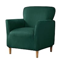 MIFXIN Banquet Armchair Slipcovers Velvet Stretch Chair Cover with Arms Soft Elastic Anti-Slip Couch Slipcover Armchair Sofa Furniture Protector for Living Room Pet Kids (Dark Green)