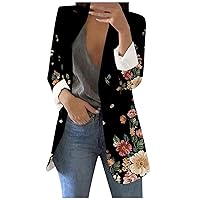 Women's Long Blazer Casual Printed Suit Sleeve Loose Comfortable Cardigan Coat Blazers for Work Casual