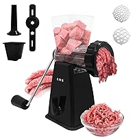 LHS Manual Meat Grinder with Stainless Steel Blades Heavy Duty Powerful Suction Base for Home Use Fast and Effortless for All Meats-Black