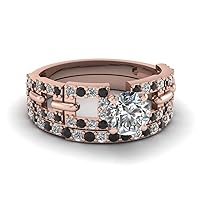 Choose Your Gemstone Interlinked Square Set rose gold plated Round Shape Wedding Ring Sets for Women, Bridal, Wedding, Engagement, Anniversary, Birthday, Mother Day Gift US Size 4 to 12