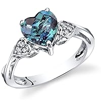 PEORA Created Alexandrite and Genuine Diamond Sweetheart Ring for Women 14K White Gold, Color Changing 2.25 Carats Heart Shape 8mm, Size 7