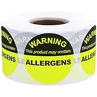 Allergen Warning Food Stickers Fluorescent Yellow 1.5 Inch Round Circle Dots 500 Total Adhesive Stickers