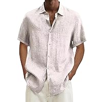 Mens Linen Shirts Short Sleeve Button Down Cuban Shirts Summer Beach Relaxed Fit Casual Vacation Hawaiian Shirts