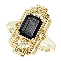 Love Band 2.50 CT Antique Emerald Shape Black Diamond Ring 14k Yellow Gold, Large Victorian Emerald Black Engagement Ring, Vintage Black Onyx Ring, Fancy Ring For Her