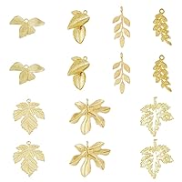 SUPERFINDINGS 7 Styles 14 PCS Leaf Charms Brass Pendants Leaf Links Connectors Maple Leaf Pendants Grape Leaf Charms Tree Leaf Pendants Golden Metal Charms for Jewelry Making, Hole: 1~2.5mm