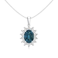 Natural London Blue Topaz Diana Pendant with Diamond for Women in Sterling Silver / 14K Solid Gold