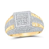 The Diamond Deal 10kt Yellow Gold Mens Round Diamond Square Cluster Ring 1-1/3 Cttw