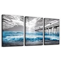 Wall Decorations For Living Room 3 Piece Framed Canvas Wall Art For Bedroom Office Wall Decor Black And White Wall Paintings Blue Ocean Sea Wave Pictures Artwork For Modern Posters Prints Home Decor