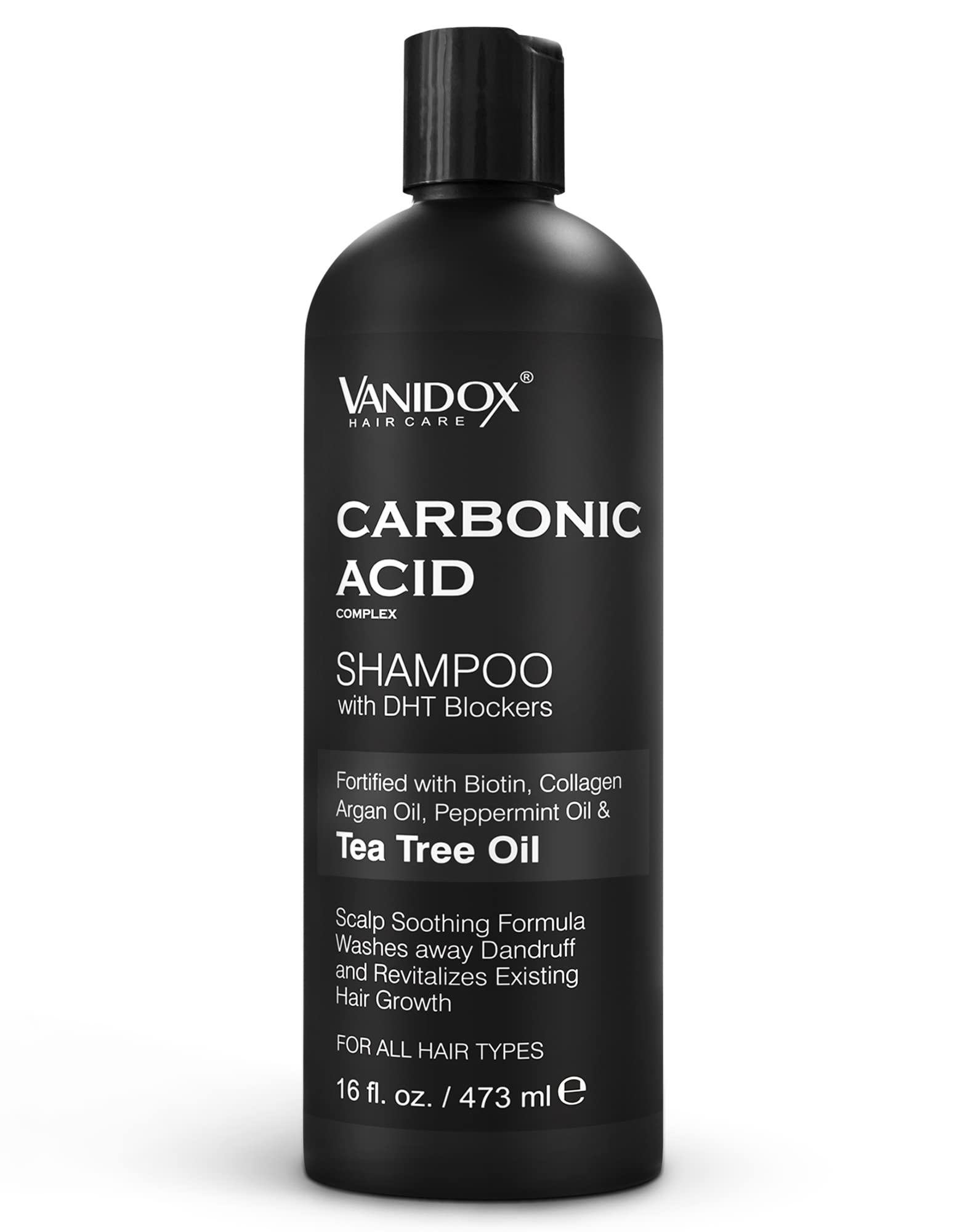 VANIDOX Carbonic Acid Shampoo for Men and Women - Made in USA - Stimulates Hair Growth, Scalp Exfoliator with DHT Blockers, Biotin and Tea Tree Oil (16 Fl Oz)