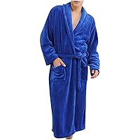 Women’s Solid Hooded Flannel Fleece Bathrobe Couple Long Sleeve Belted Spa Robe with Pockets Classic Midi Nightgown