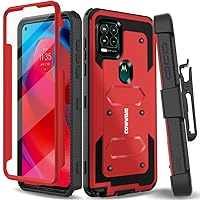 Aegis Series Case for Moto G Stylus 5G (2021 Released), Full-Body Rugged Dual-Layer Shockproof Protective Swivel Belt-Clip Holster Cover with Built-in Screen Protector, Kickstand, Red
