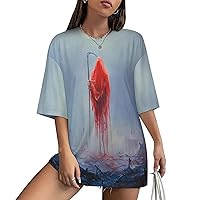 Shirt Women's Oversized Vintage Loose Fit Short Sleeve Fashion Crew Neck Tee Tops