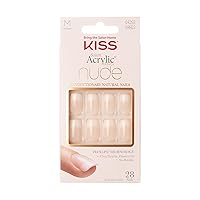 KISS Salon Acrylic Press On Nails, Nail glue included, Cashmere', French, Medium Size, Squoval Shape, Includes 28 Nails, 2g Glue, 1 Manicure Stick, 1 Mini file