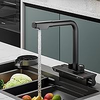 Faucets,Kitchen Sink Taps with Pull Out Spray Brass Telessingle Hole Hot and Cold Water Digital Display Kitchen Mixer Tap/Black