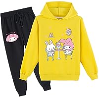 Youth My Melody Casual Long Sleeve Hoody Outfit,Lightweight Pullover Sweatshirt and Sweatpants