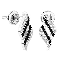Dazzlingrock Collection 0.18 Carat (Ctw) Round Black & White Diamond Ladies Swirl Fashion Stud Earrings, Sterling Silver