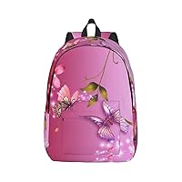 Red Flower and Butterfly Printed Canvas Backpack Capacity Waterproof Laptop Backpack Travel Bag fog Men Women