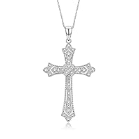 Rylos Silver Diamond Cross Pendant Necklace - Timeless Antique Style, 18