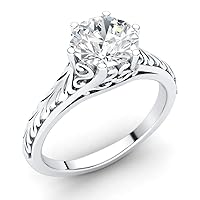 Diamondere Natural and Certified Diamond Solitaire Engagement Ring in 14K White Gold | 0.58 Carat Vintage Style Ring for Women, US Size 6