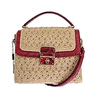 Dolce & Gabbana Beige Straw Greta Red Snakeskin Bag