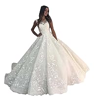 Women's Sequins Illusion Lace Bridal Ball Gowns with Long Train Wedding Dresses for Bride 2023 Plus Size