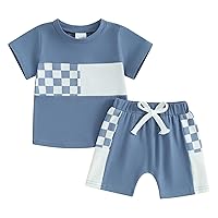 Toddler Baby Boy Summer Clothes Mamas Boy Set Fuzzy Letter Checkered Shirt Plaid Shorts Baby Boys Mothers Day Gift