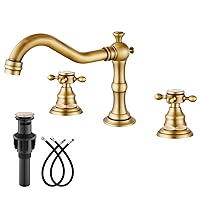 gotonovo Bathroom Sink Faucet Widespread Double Cross Knobs Antique Brass 3 Hole Mixing Tap Deck Mount with Pop Up Drain