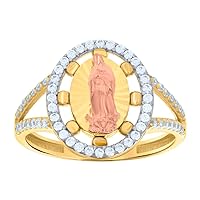 14k Tri color Gold Womens CZ Cubic Zirconia Simulated Diamond Guadalupe Religious Ring Jewelry for Women