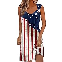 Red White and Blue Dresses for Women 4th of July Dress for Women America Flag Print Sexy Vintage Fashion with Sleeveless Round Neck Splice Dresses Red Large