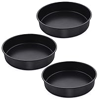P&P CHEF 8 Inch Round Cake Pan Set, 3 Piece Non-Stick Cake Baking Pans for Birthday Wedding Layer Cakes, Stainless Steel Core & One-piece Design, Sturdy & Healthy, Black