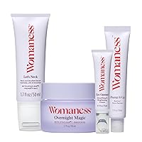 Womaness Menopause Skin + Neck Care - Let's Neck Neck Moisturizer (1.7 Fl Oz), Plump It Up Gentle Retinol Serum (1 Oz), Eye Opener Cream (0.5 Oz) + Overnight Magic Face Cream (1.7 Fl Oz) - 4 Products