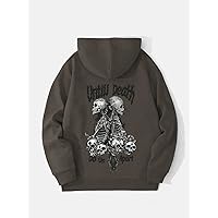 Sweatshirts for Women - Skeleton & Letter Graphic Drawstring Thermal Lined Hoodie (Color : Chocolate Brown, Size : Large)