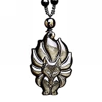 Obsidian crystal nine tail fox pendant necklace with bead chain for wen or women
