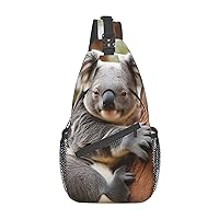 Hugging Tree Koala 1 Printed Canvas Sling Bag Crossbody Backpack, Hiking Daypack Chest Bag For Women Men