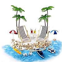 18Pcs Dollhouse Accessories Beach Miniature Ornament Set Beach Chair Boat Oars Beach Umbrellas Coconut Palm Micro Landscape Miniature Fairy Garden DIY Dollhouse and Plant Decoration Doll