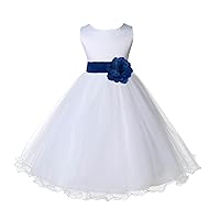 Wedding Pageant White Flower Girl Rattail Edge Tulle Dress