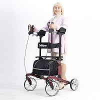 OasisSpace Heavy Duty Upright Walker 450 lb,Bariatric Upright Walker with Wide Seat,Stand up Rollator Mobility Walking Aid for Elderly, Seniors and Adult Red