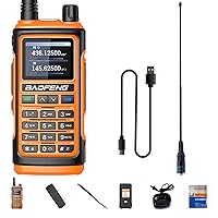 BAOFENG UV-17 5W Ham Radio Tri-Band UV&Amateur USB-C Charger 999 Channels FM Two Way Radio Long Range 1800mAh Enlarge Battery IP54 LCD for Adult Orange with Type-c Cable and 771 Antenna