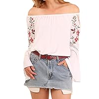 Umgee USA Womens & Plus Off Shoulder Top Embroidered Bell Sleeve
