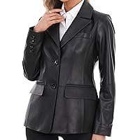 Leather Jacket Lambskin Leather Blazer-Womens Button Closure Leather Blazer Regular Fitting