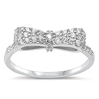 Cubic Zirconia Ribbon Bow Ring Sterling Silver (Comes in Colors)