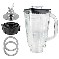 5-Cup Square Top 6-Piece Glass Jar Replacement Set Compatible with Oster Blenders