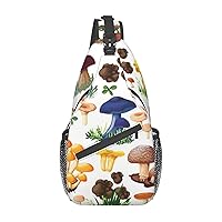 Sling Backpack,Travel Hiking Daypack Japanese Painting Mushroom Print Rope Crossbody Shoulder Bag