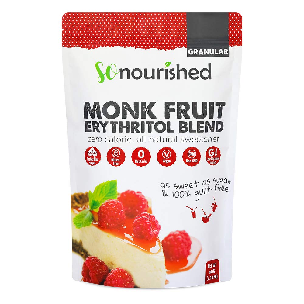 Monk Fruit Sweetener with Erythritol Granular - 1:1 Sugar Substitute, Keto - 0 Calorie, 0 Net Carb, Non-GMO 2.5 Pounds