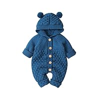 Winmany Newborn Baby Hooded Romper Knitted Snowsuit Bodysuit Overalls Jumpsuit