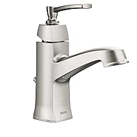 Moen WS84923SRN Conway One Handle Single Hole or Centerset Bathroom Faucet with Drain Assembly, Spot Resist Brushed Nickel