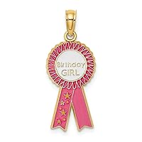 14k Gold Birthday Birthstone Girl Ribbon With Pink Enamel Charm Pendant Necklace Measures 23.5x10.7mm Wide Jewelry for Women